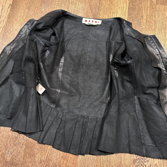 Marni Lambskin Lamb Leather Peplum Assymetrical Black Jacket Womens 40 - Picture 12 of 16